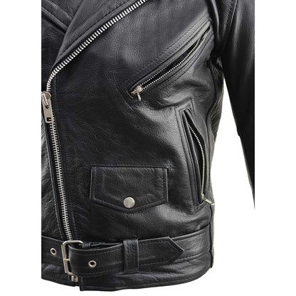 Men's “The Legend” Classic Police Style Black Leather Motorcycle Jacket