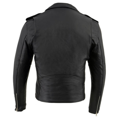 Men's “The Legend” Classic Police Style Black Leather Motorcycle Jacket