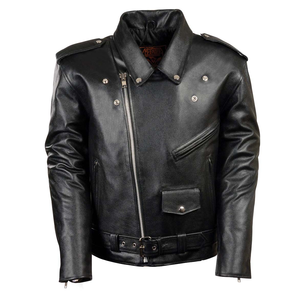 Men's “The Legend” Classic Police Style Black Leather Motorcycle Jacket