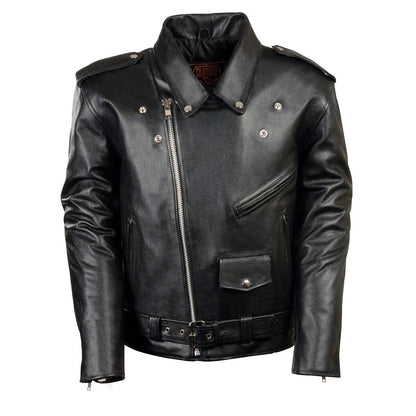 Men's “The Legend” Classic Police Style Black Leather Motorcycle Jacket
