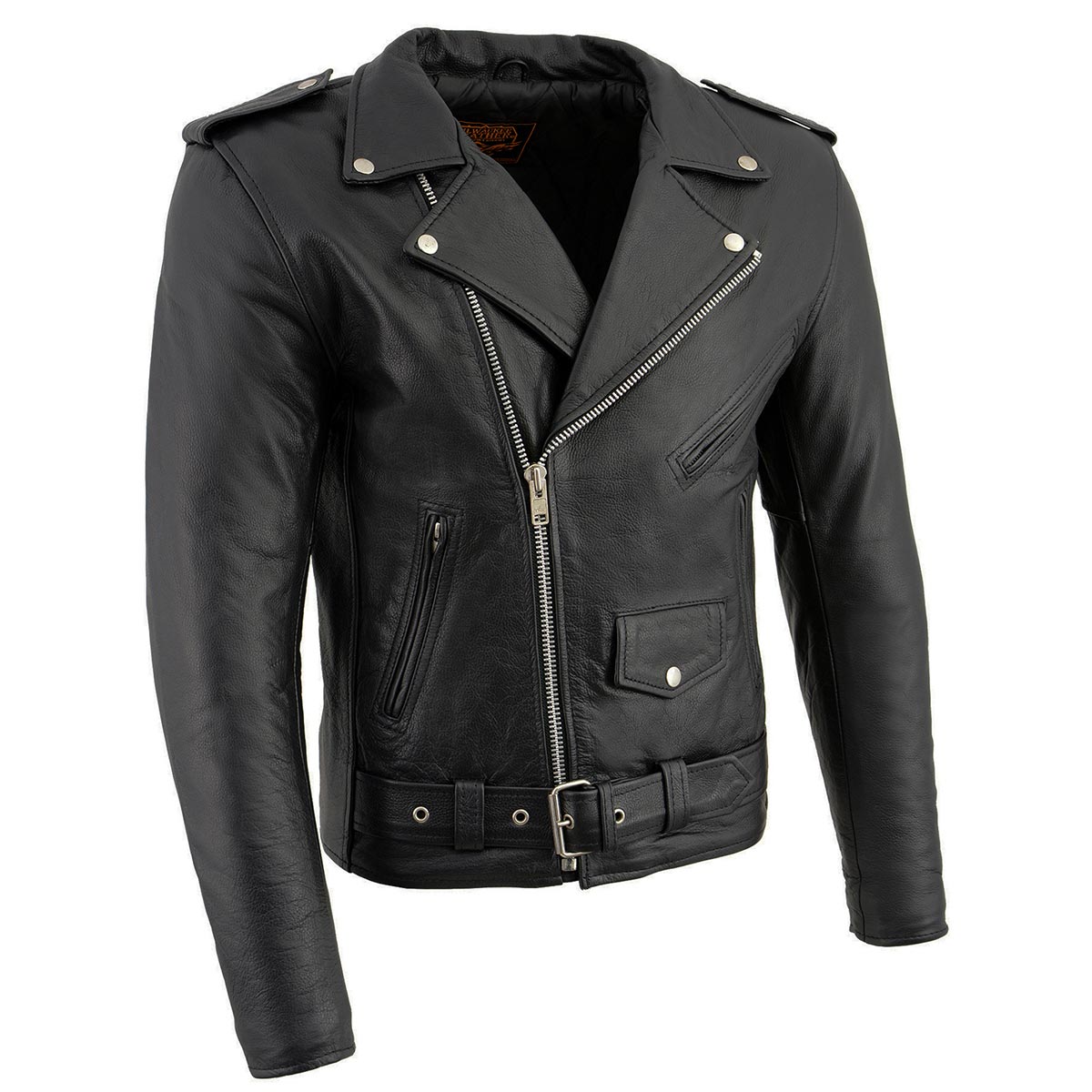 Men's “The Legend” Classic Police Style Black Leather Motorcycle Jacket