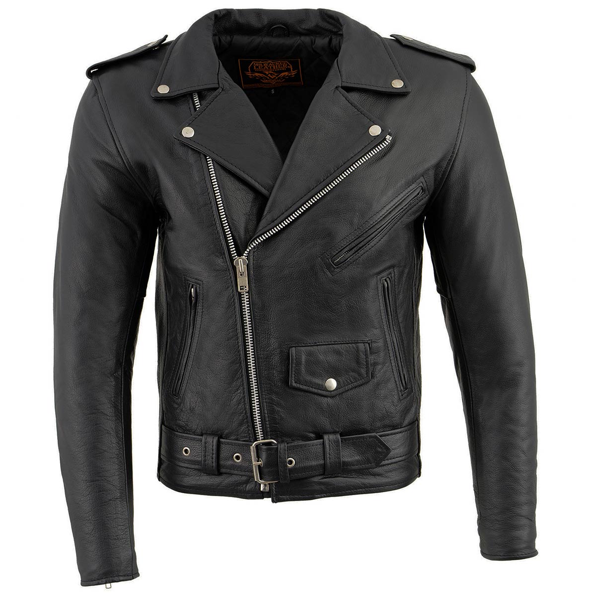 Men's “The Legend” Classic Police Style Black Leather Motorcycle Jacket