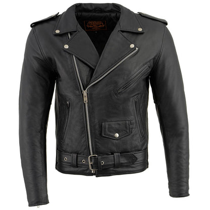 Men's “The Legend” Classic Police Style Black Leather Motorcycle Jacket