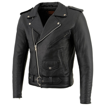 Men's “The Legend” Classic Police Style Black Leather Motorcycle Jacket