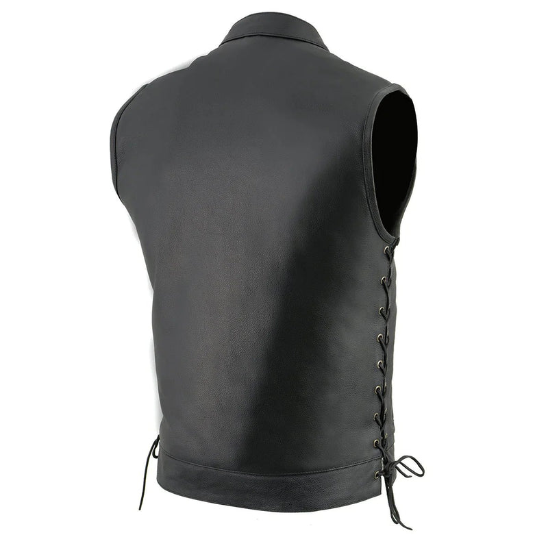 Men's Side Lace Front Snap and Zipper Leather Club Vest