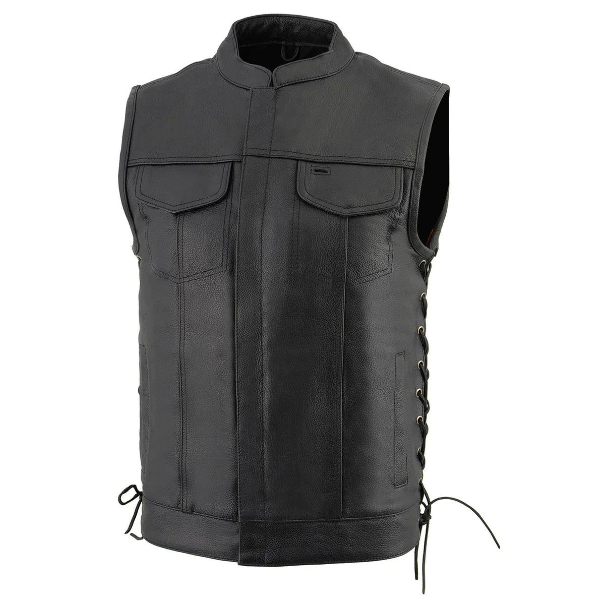 Men's Side Lace Front Snap and Zipper Leather Club Vest