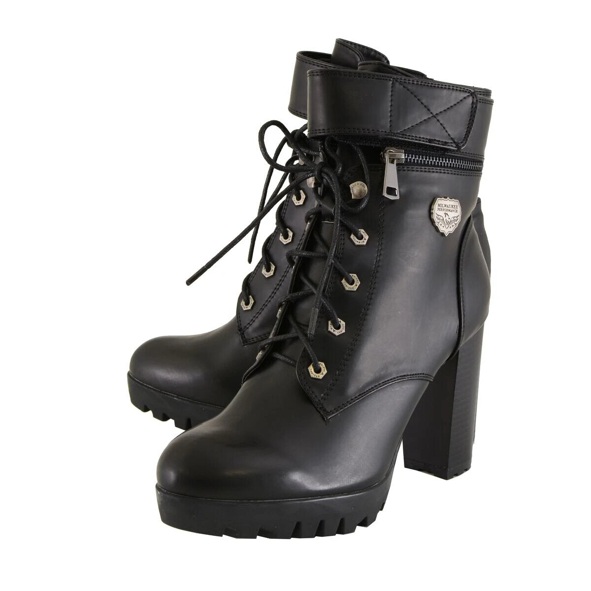 Womens Black Lace-Up Boots with Double Height Option