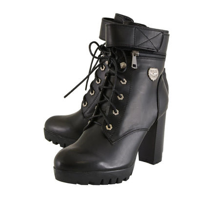 Womens Black Lace-Up Boots with Double Height Option