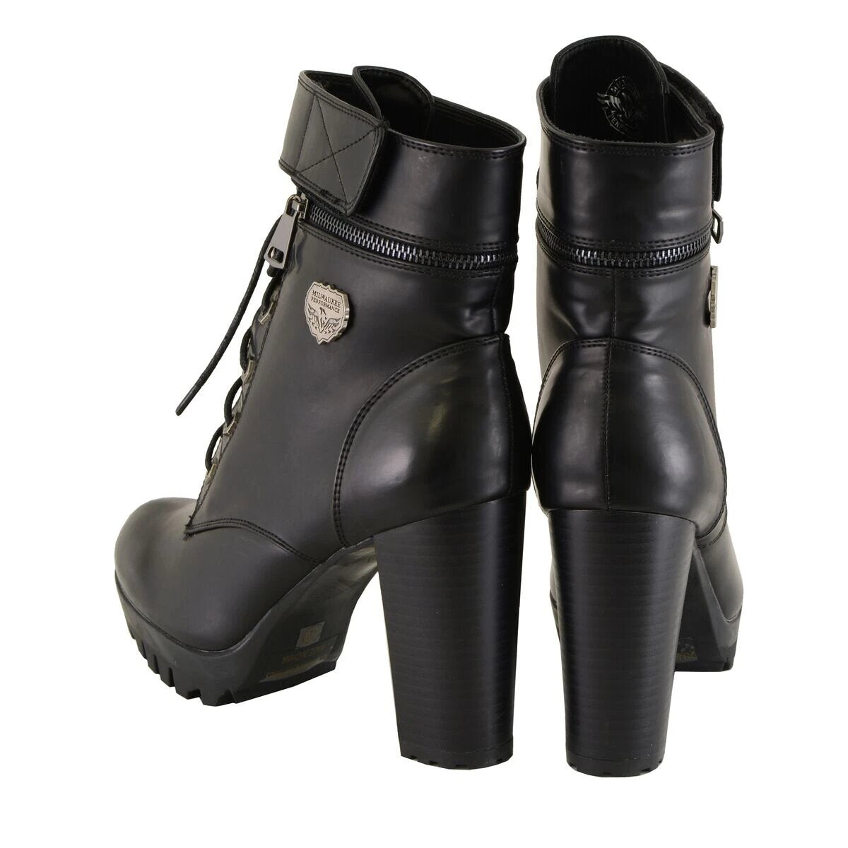 Womens Black Lace-Up Boots with Double Height Option