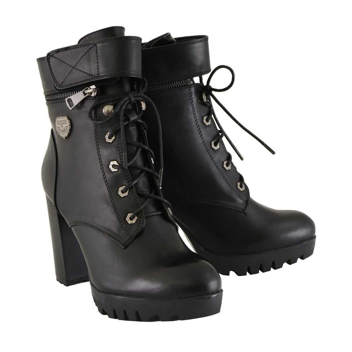 Womens Black Lace-Up Boots with Double Height Option