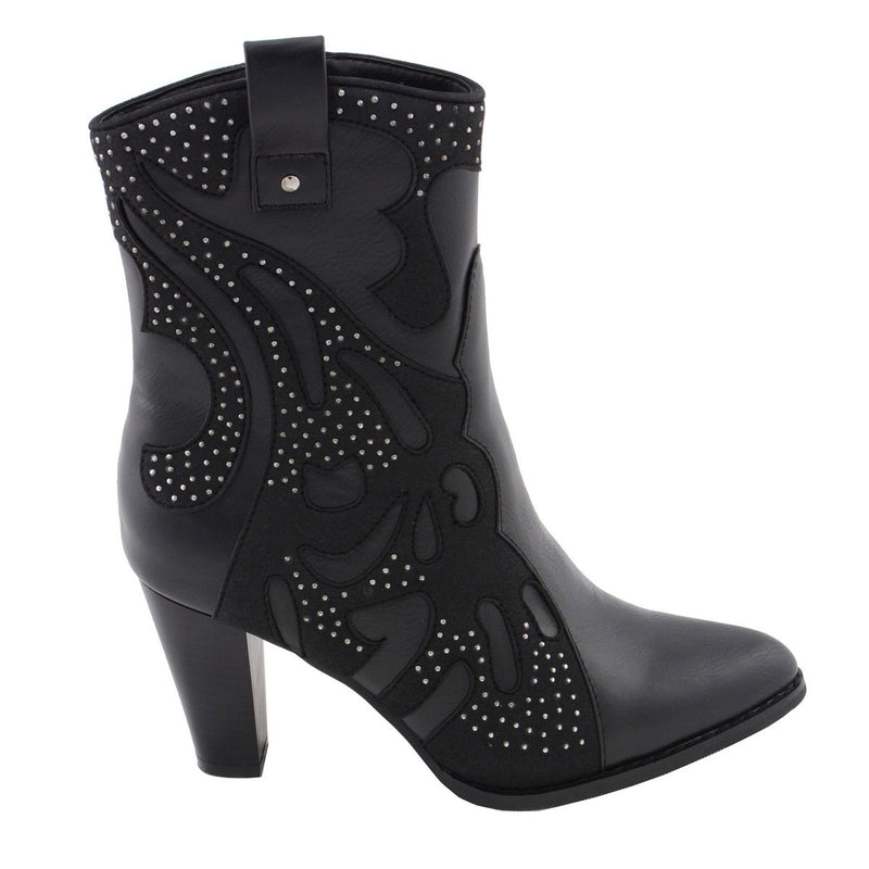 Womens Black Western Style Boots with Studded Bling