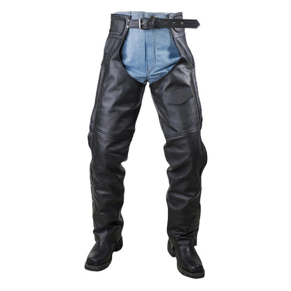 VANCE LEATHER BASIC ECONOMY LEATHER CHAPS WITH BRAID TRIM