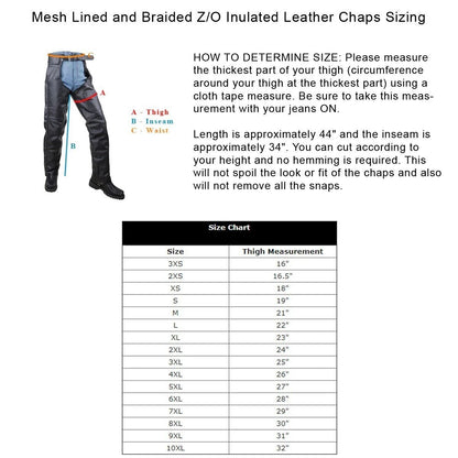 VANCE LEATHER BASIC ECONOMY LEATHER CHAPS WITH BRAID TRIM