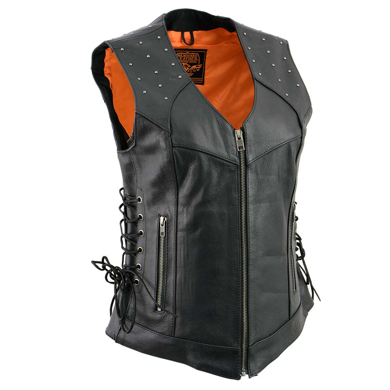 Milwaukee Leather MLL4504 Women's 'Riveted' Black Leather Vest with Side Laces
