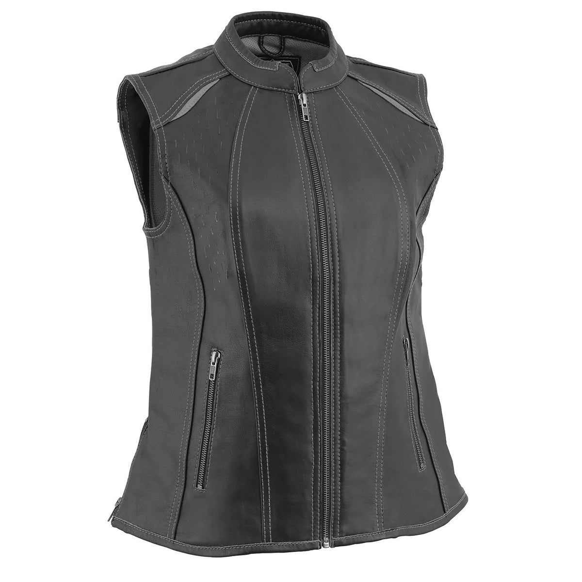 Milwaukee Leather MLL4507 Women's 'Laser Cut' Distressed Black and Grey Scuba Style Vest