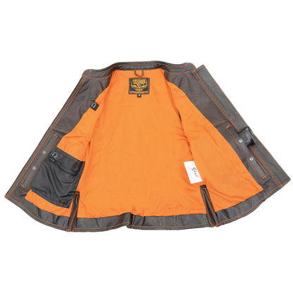 Milwaukee Leather MLL4507 Women's 'Laser Cut' Distressed Black and Orange Scuba Style Vest