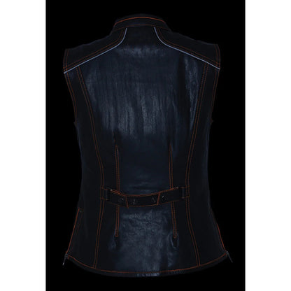 Milwaukee Leather MLL4507 Women's 'Laser Cut' Distressed Black and Orange Scuba Style Vest