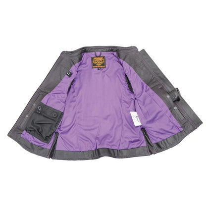 Women's 'Laser Cut' Distressed Black and Purple Scuba Style Vest