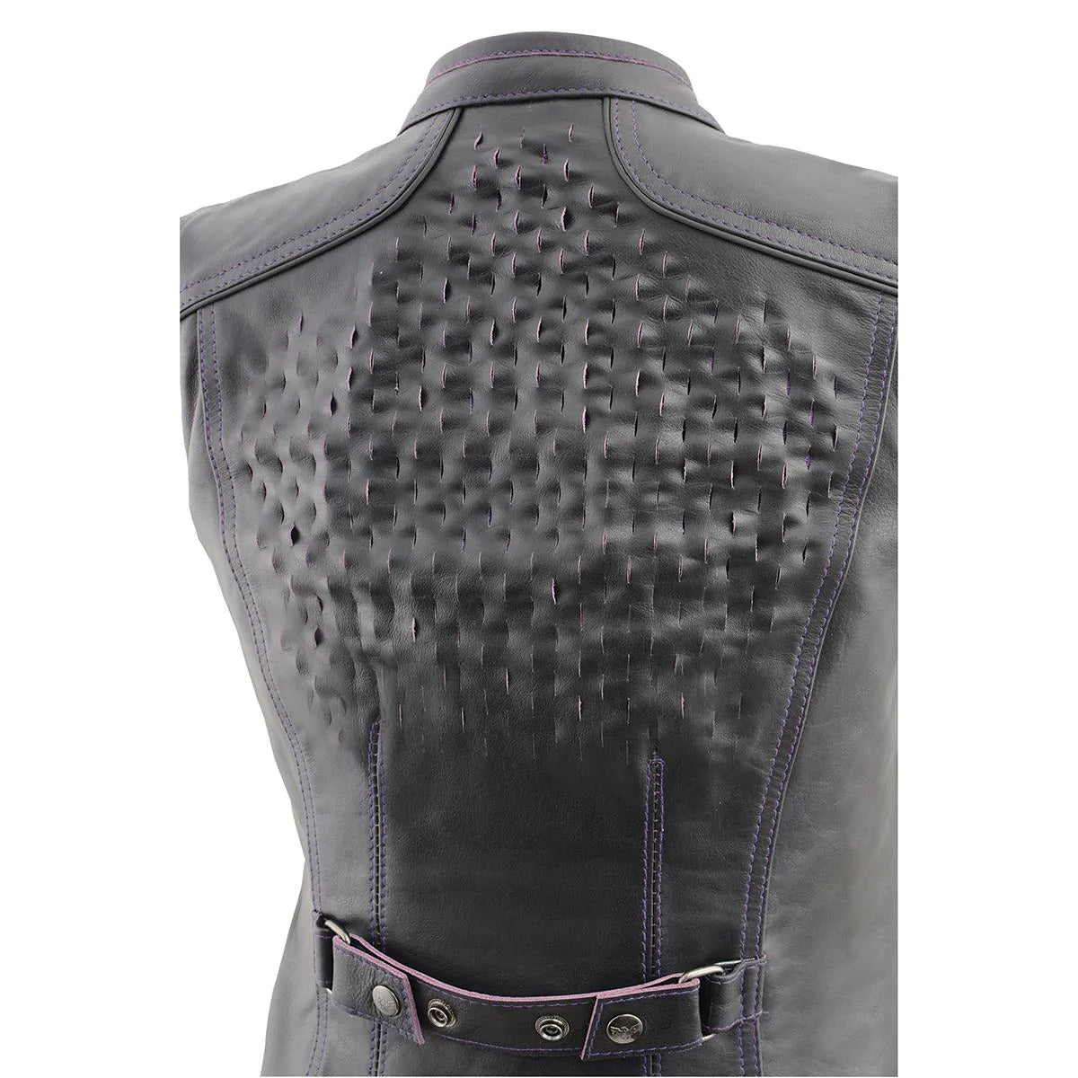 Women's 'Laser Cut' Distressed Black and Purple Scuba Style Vest