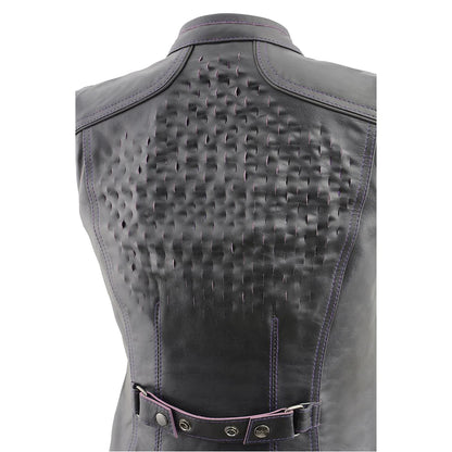 Women's 'Laser Cut' Distressed Black and Purple Scuba Style Vest