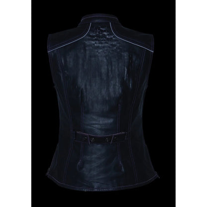 Women's 'Laser Cut' Distressed Black and Purple Scuba Style Vest