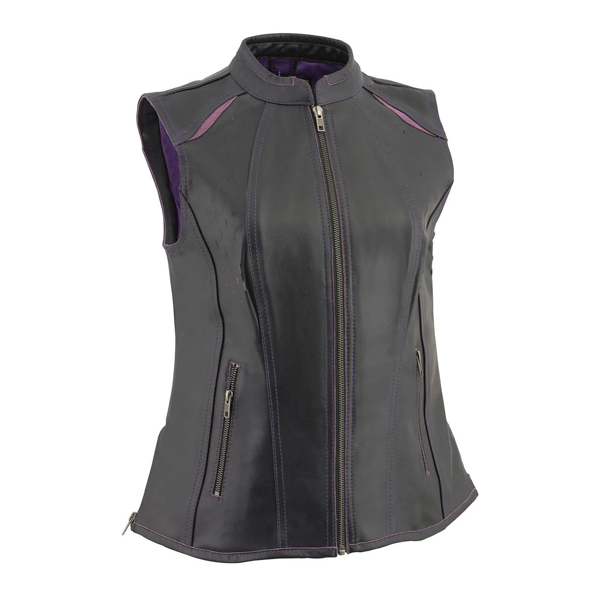 Women's 'Laser Cut' Distressed Black and Purple Scuba Style Vest