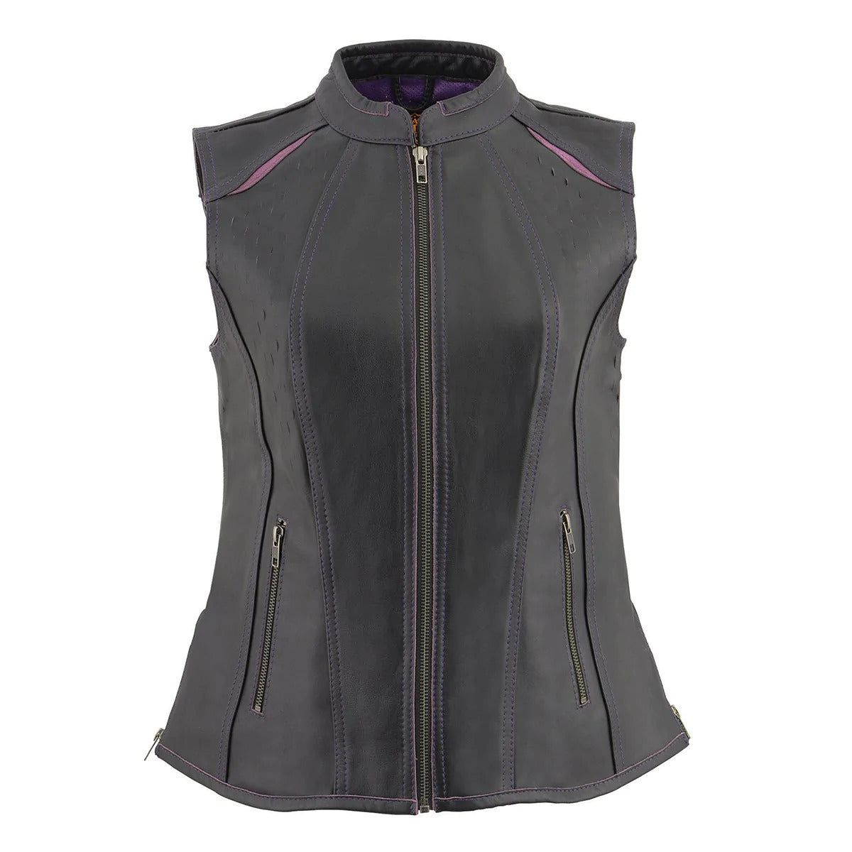 Women's 'Laser Cut' Distressed Black and Purple Scuba Style Vest