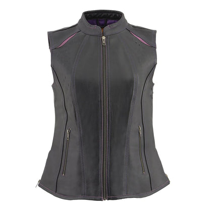 Women's 'Laser Cut' Distressed Black and Purple Scuba Style Vest