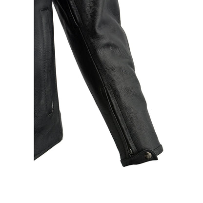 Men's Crossover Black Leather Scooter Jacket with Reflective Skulls