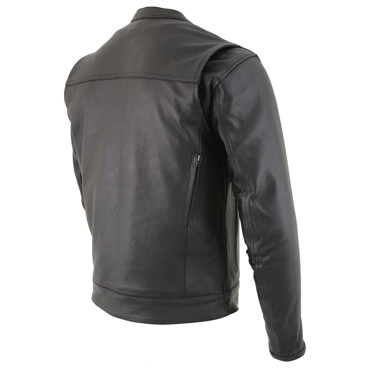 Men's 'Cool-Tec' Black Real Leather Scooter Style Motorcycle Jacket with Utility Pockets