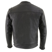 Men's 'Cool-Tec' Black Real Leather Scooter Style Motorcycle Jacket with Utility Pockets