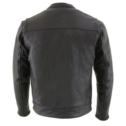 Men's 'Cool-Tec' Black Real Leather Scooter Style Motorcycle Jacket with Utility Pockets