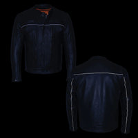 Men's 'Cool-Tec' Black Real Leather Scooter Style Motorcycle Jacket with Utility Pockets