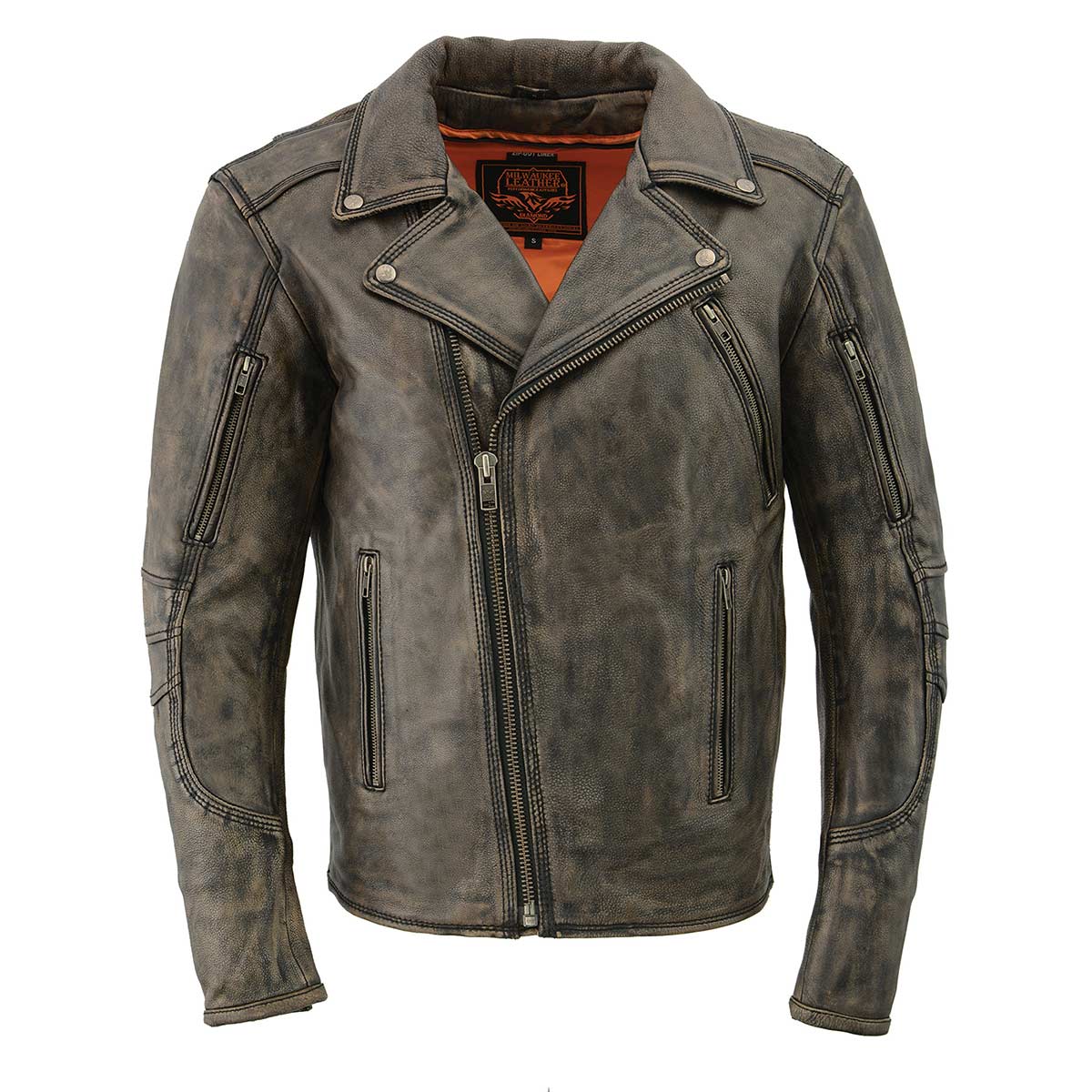 Men's Distressed Brown Triple Stitched Motorcycle Leather Jacket - Police Style Jacket