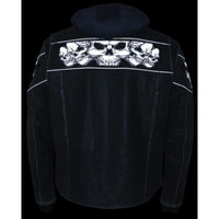 Men's Distressed Grey Leather Jacket with Reflective Skulls