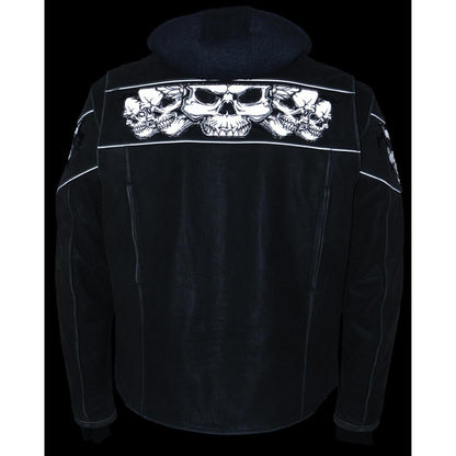Men's Distressed Grey Leather Jacket with Reflective Skulls