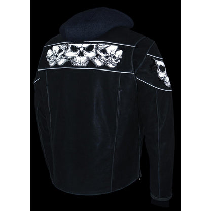 Men's Distressed Grey Leather Jacket with Reflective Skulls