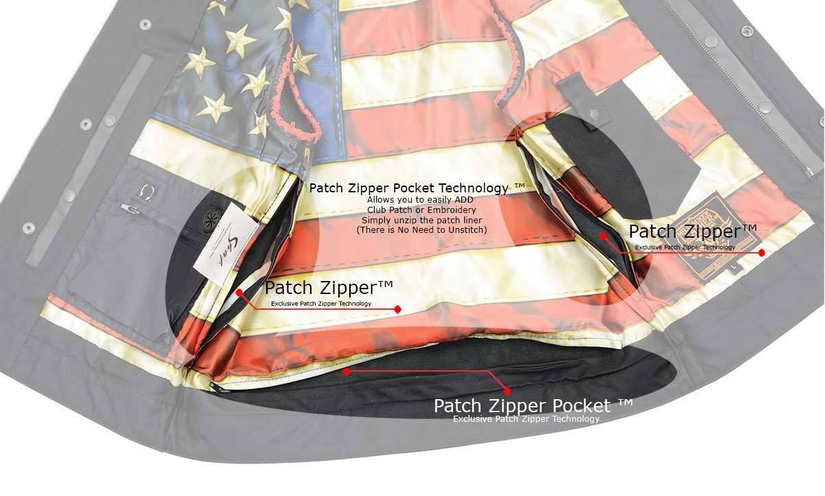 Men’s ‘Old Glory’ Black Leather with Red Stitching Vest and Laced Arm Holes