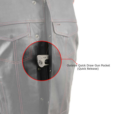 Men’s ‘Old Glory’ Black Leather with Red Stitching Vest and Laced Arm Holes