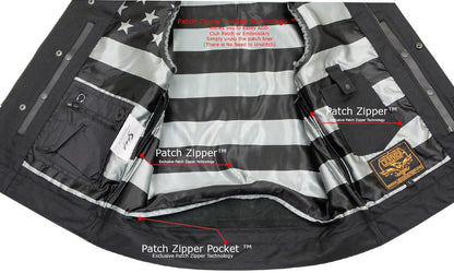 Men’s ‘Old Glory’ Black Leather with Grey Stitching Vest and Laced Arm Holes