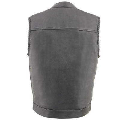 Men’s ‘Old Glory’ Black Leather Vest with Laced Arm Holes