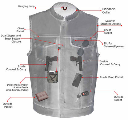 Men’s ‘Old Glory’ Black Leather Vest with Laced Arm Holes