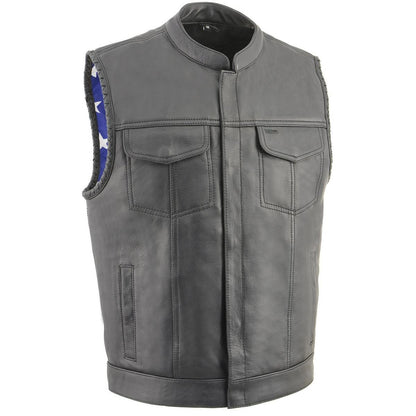 Men’s ‘Old Glory’ Black Leather Vest with Laced Arm Holes