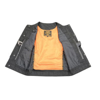 Men's 'Cool-Tec' Black Leather Collarless Motorcycle Club Style Vest