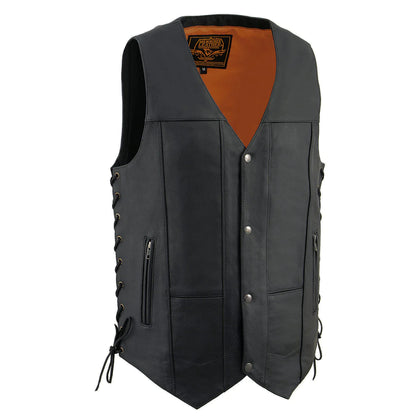 Men's Roulette Black 10 Pocket Motorcycle Leather Vest w/ Cool-Tec