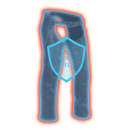 Men's 'Cool-Tec' Black Leather Chaps with Zippered Thigh Pockets