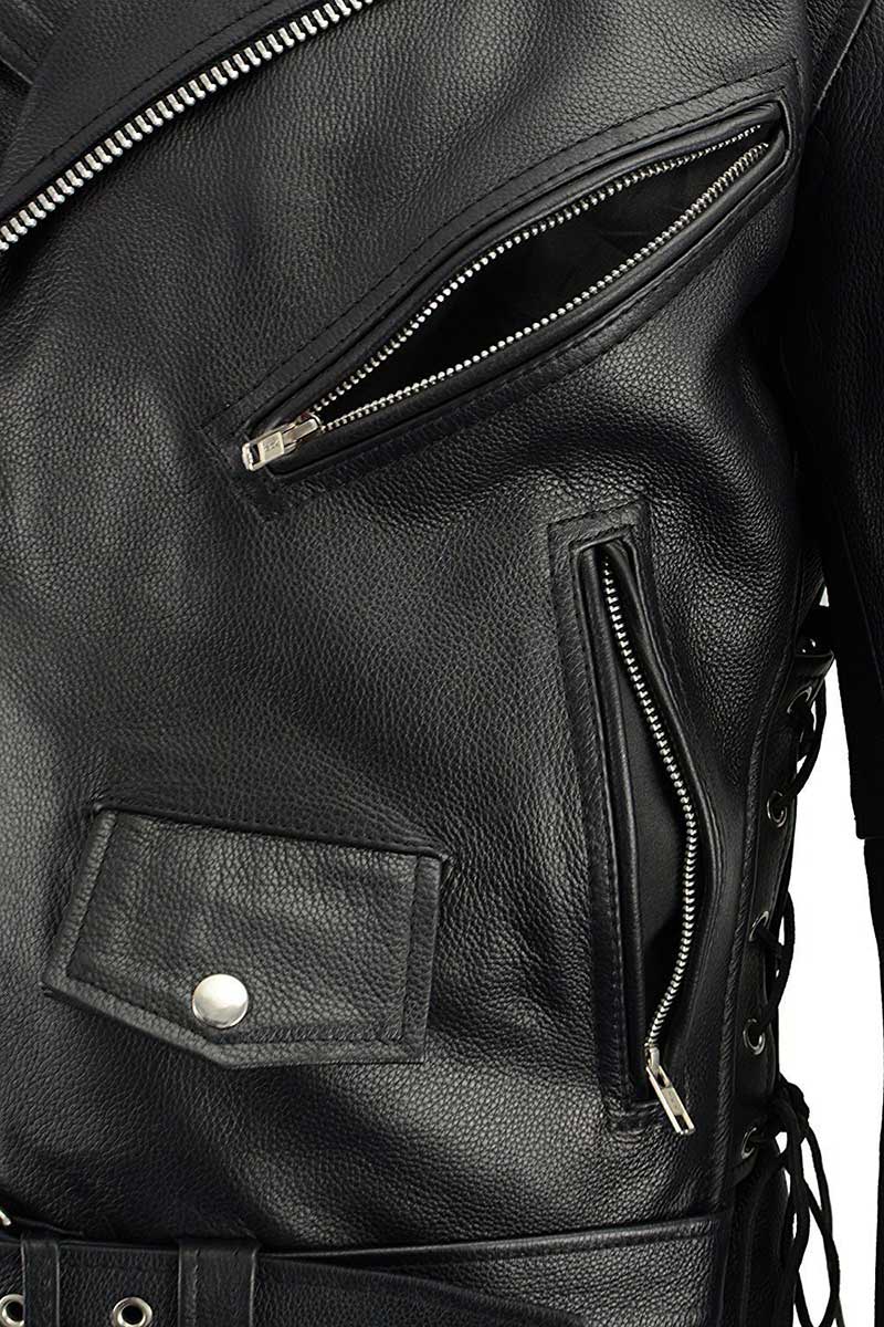 Men's TALL Classic Side Lace Police Style Motorcycle Leather Jacket
