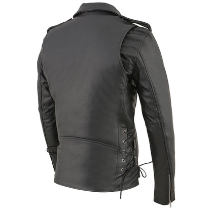 Men's TALL Classic Side Lace Police Style Motorcycle Leather Jacket