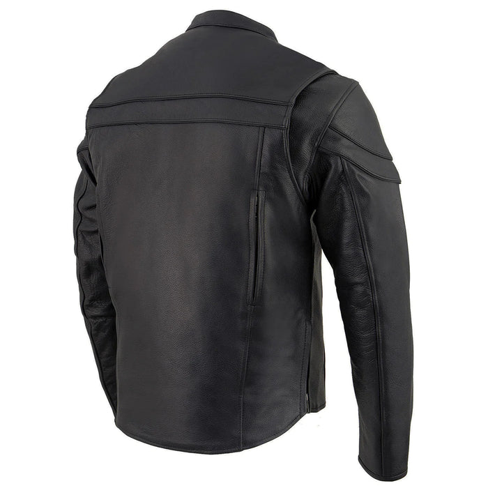 Men's Sporty Crossover Vented Black Motorcycle Leather Scooter Jacket