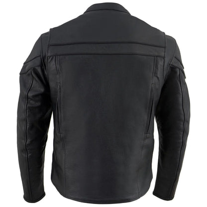 Men's Sporty Crossover Vented Black Motorcycle Leather Scooter Jacket